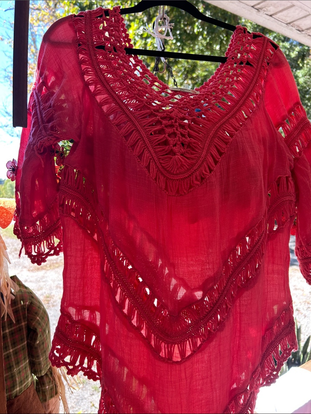 Women's Red Crochet-Trim Swim Coverup Tunic